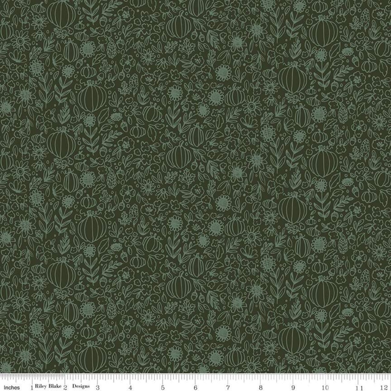 Fabric Riley Blake Hunter Floral Outline Happy Fall Days by the Quarter Yard C16344-HUNTER